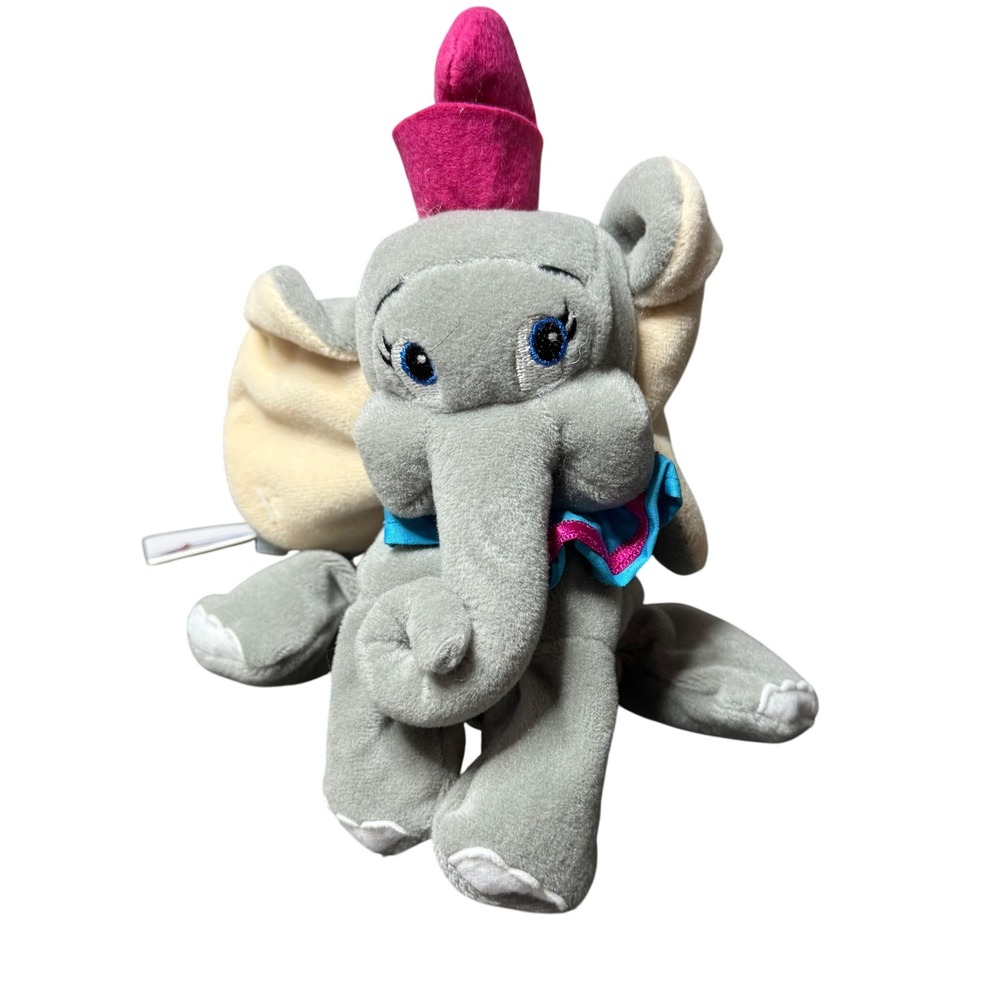 Disney Store Dumbo Plush Beanbag Elephant Pink Hat Stuffed Animal‎ Toy